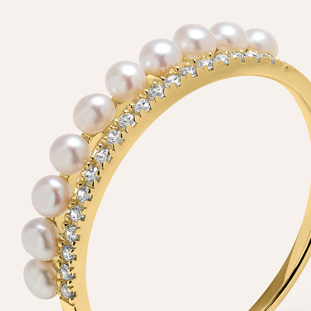 Anello Riviere Gabrielle Oro Giallo Perla D'Acqua Dolce Cubic Zirconia