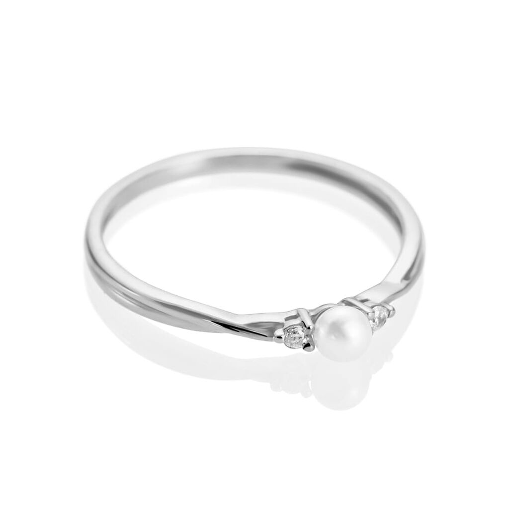 Anello Solitario Gabrielle Oro Bianco Perla D'Acqua Dolce Cubic Zirconia - Anelli con Pietre Donna | Stroili