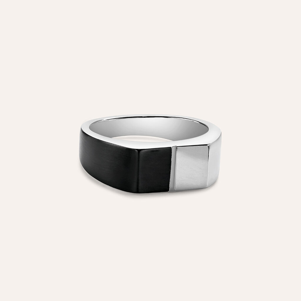 Anello Fascia Man Code Acciaio Bicolore Bianco / Nero - Anelli Moderni Uomo | Stroili