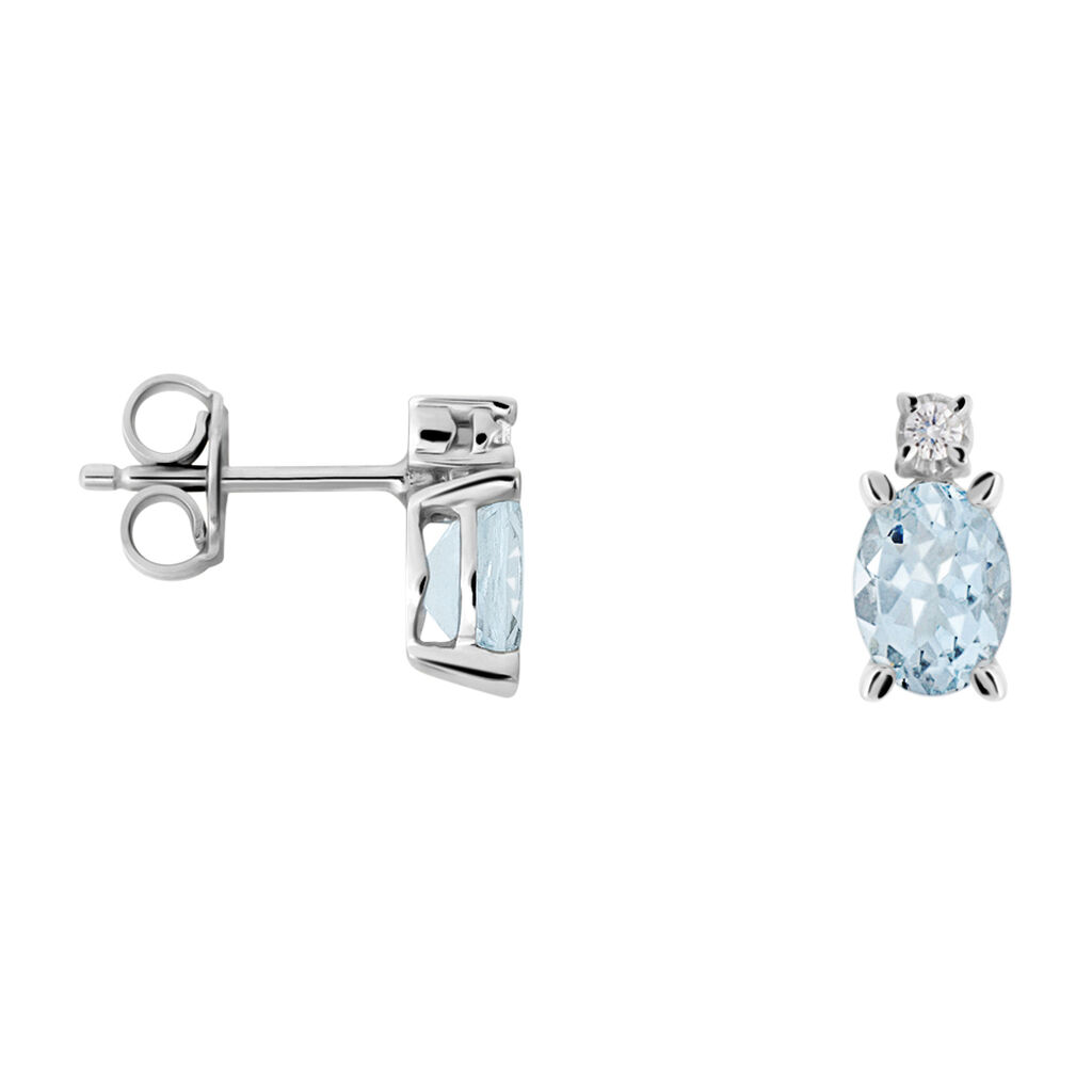 Orecchini Lobo Punto Luce Acquamarina Oro Bianco Acquamarina Diamante