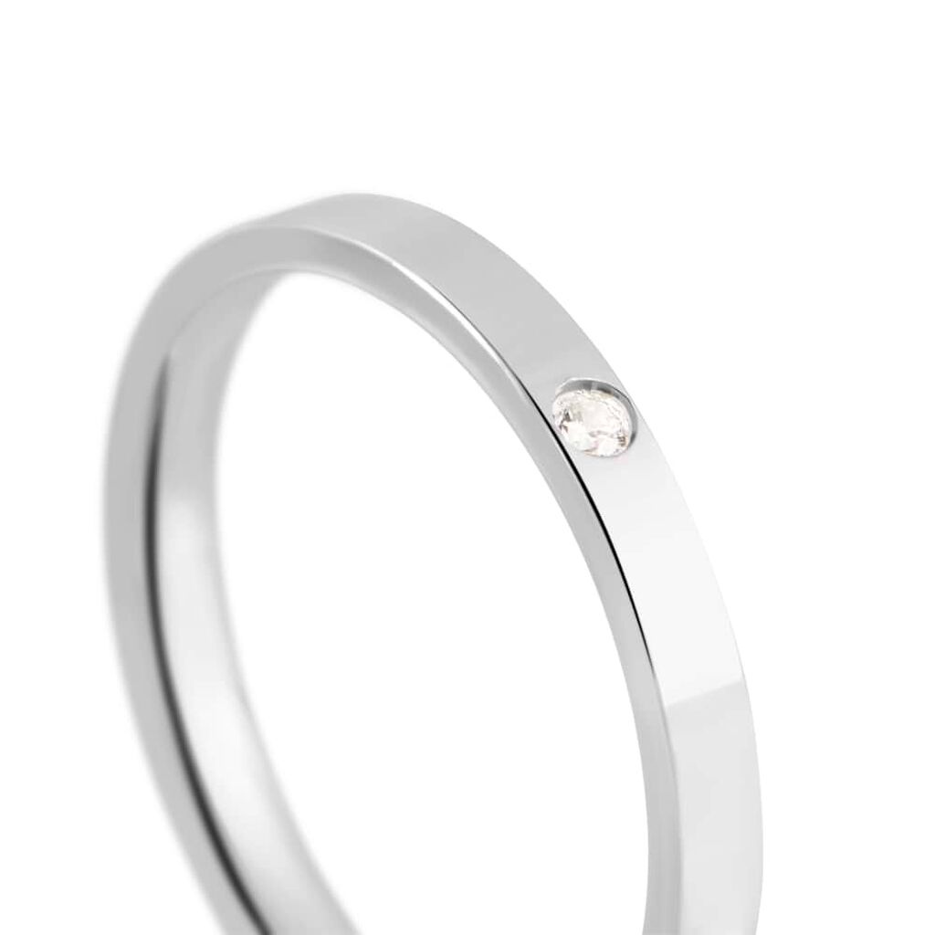 Fede Comoda Squadrata 2.5 mm Oro Bianco Diamante - Anelli con Incisione Unisex | Stroili