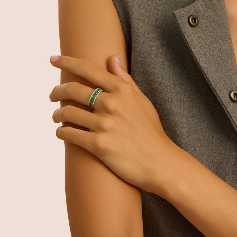 Anello Fascia Elizabeth Crown Oro Bianco Smeraldo Diamante - Anelli con Pietre Donna | Stroili