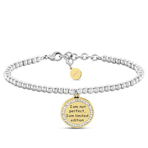 Bracciale Lady Message Acciaio Bicolore Giallo / Bianco Cristallo - Bracciali con Incisione Donna | Stroili