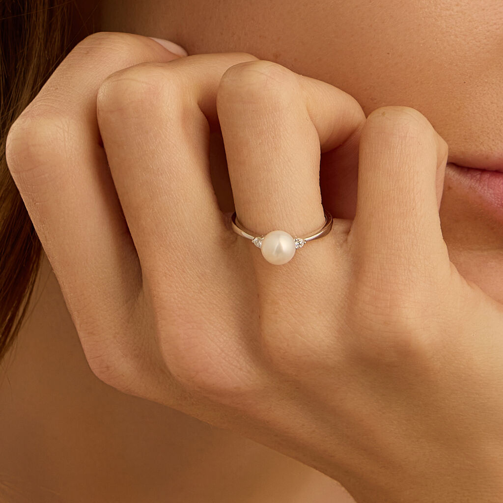 Anello Solitario Gold Pearls Oro Bianco Perla D'Acqua Dolce Diamante - Anelli Donna | Stroili
