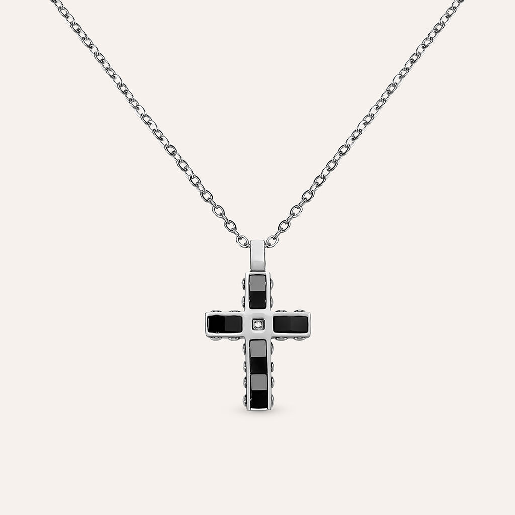 Collana Man Code Acciaio Bicolore Bianco / Nero Cubic Zirconia