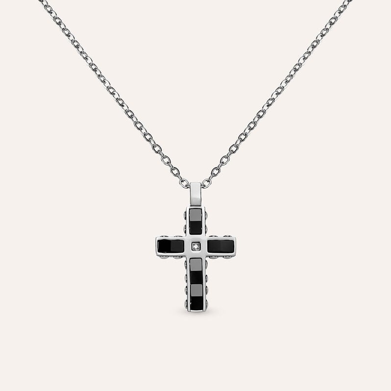 Collana Man Code Acciaio Bicolore Bianco / Nero Cubic Zirconia - Collane Uomo | Stroili