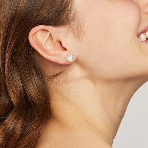 Orecchini in argento rosato con cuore in madreperla e zirconi - Orecchini a Lobo Donna | Stroili