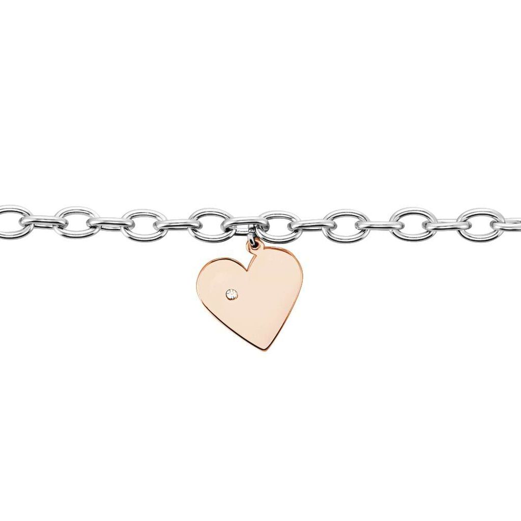 Bracciale in acciaio bicolore e strass con charm Cuore