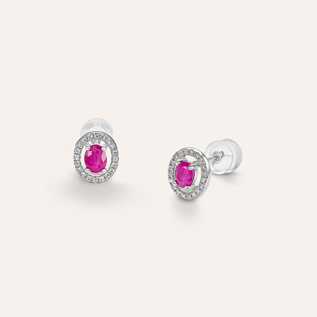 Orecchini Lobo Punto Luce Elizabeth Crown Oro Bianco Rubino Diamante - Orecchini a Lobo Donna | Stroili