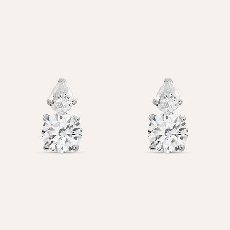 Orecchini Lobo Doppio Punto Luce Claire Oro Bianco Cubic Zirconia - Orecchini a Lobo Donna | Stroili