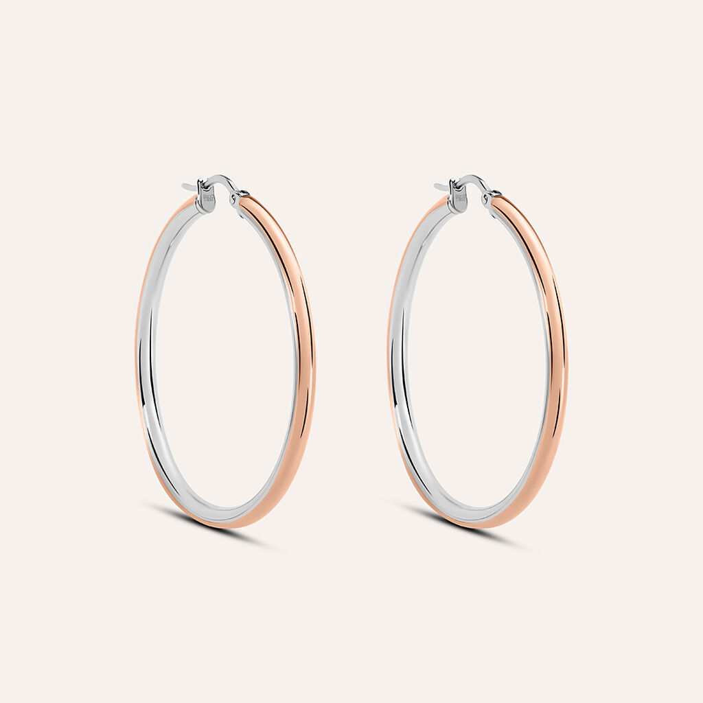 Orecchini A Cerchio Sunrise Acciaio Bicolore Bianco / Rosa