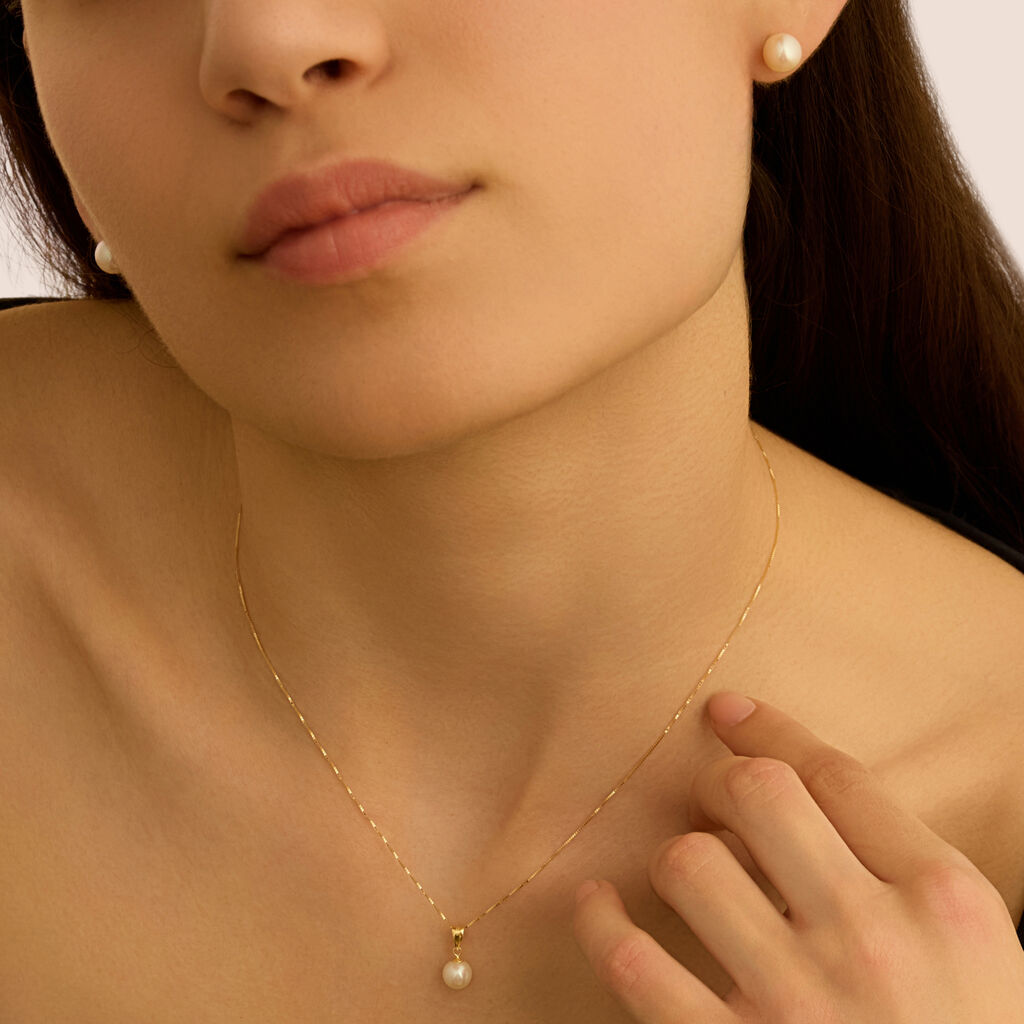 Orecchini Lobo Gabrielle Oro Giallo Perla D'Acqua Dolce