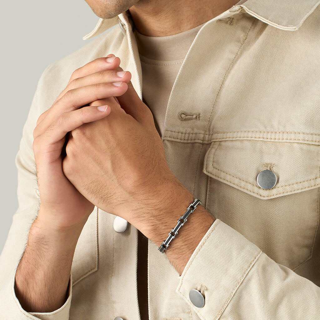 Bracciale Man Code Acciaio Bicolore Bianco / Nero Cristallo - Bracciali Uomo | Stroili