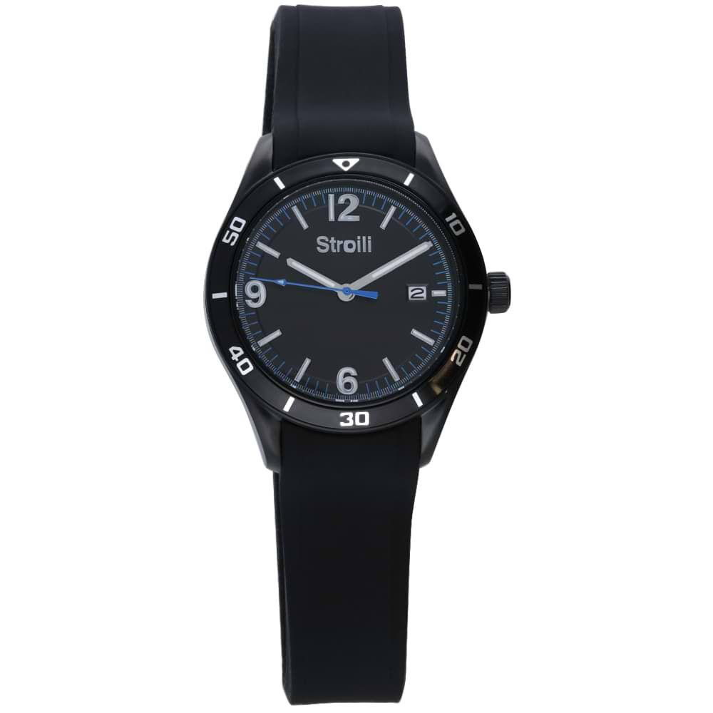 Wimbledon orologio in acciaio con quadrante nero e cinturino in silicone nero