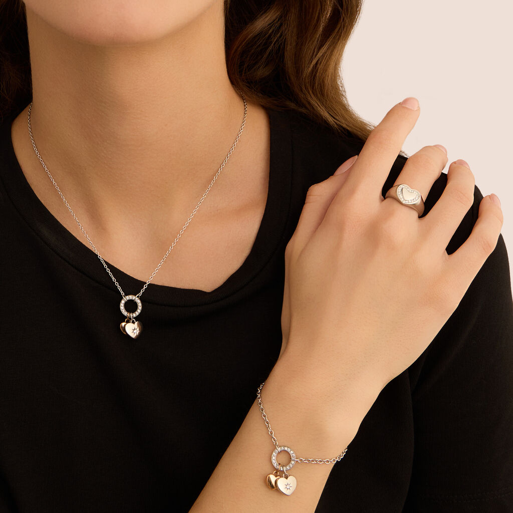 Collana Sunrise Acciaio Bicolore Bianco / Rosa Cristallo