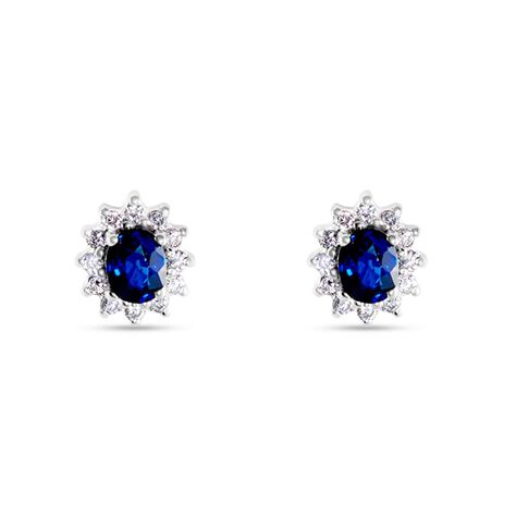 Orecchini Lobo Elizabeth Crown Oro Bianco Zaffiro Diamante - Orecchini a Lobo Donna | Stroili
