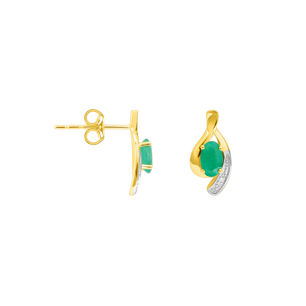 Orecchini Lobo Charlotte Oro Bicolore Smeraldo Diamante - Orecchini a Lobo Donna | Stroili