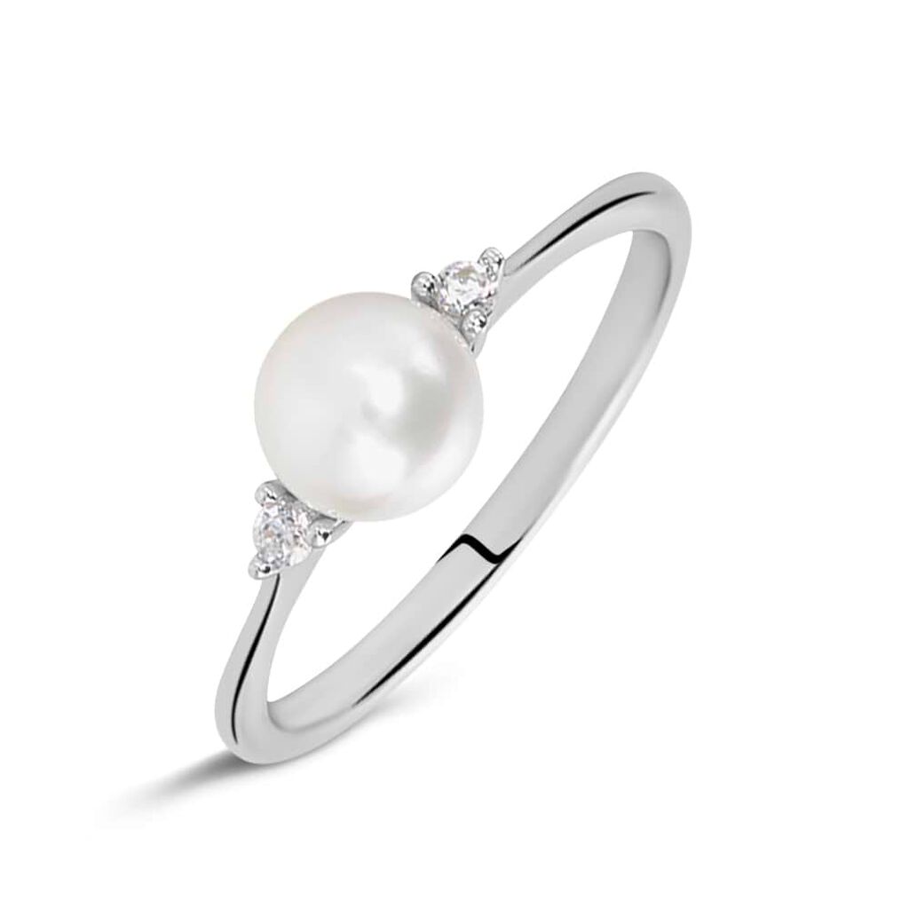 Anello Solitario Gabrielle Oro Bianco Perla D'Acqua Dolce Cubic Zirconia - Anelli con Pietre Donna | Stroili