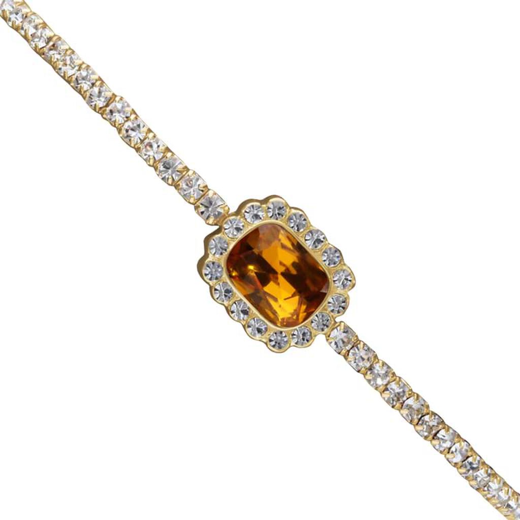 Bangle in metallo dorato e strass con gemma arancione