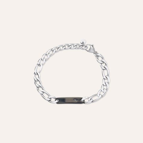 Bracciale Con Targhetta Man Code Acciaio Bicolore Bianco / Nero Cubic Zirconia - Bracciali con Incisione Uomo | Stroili