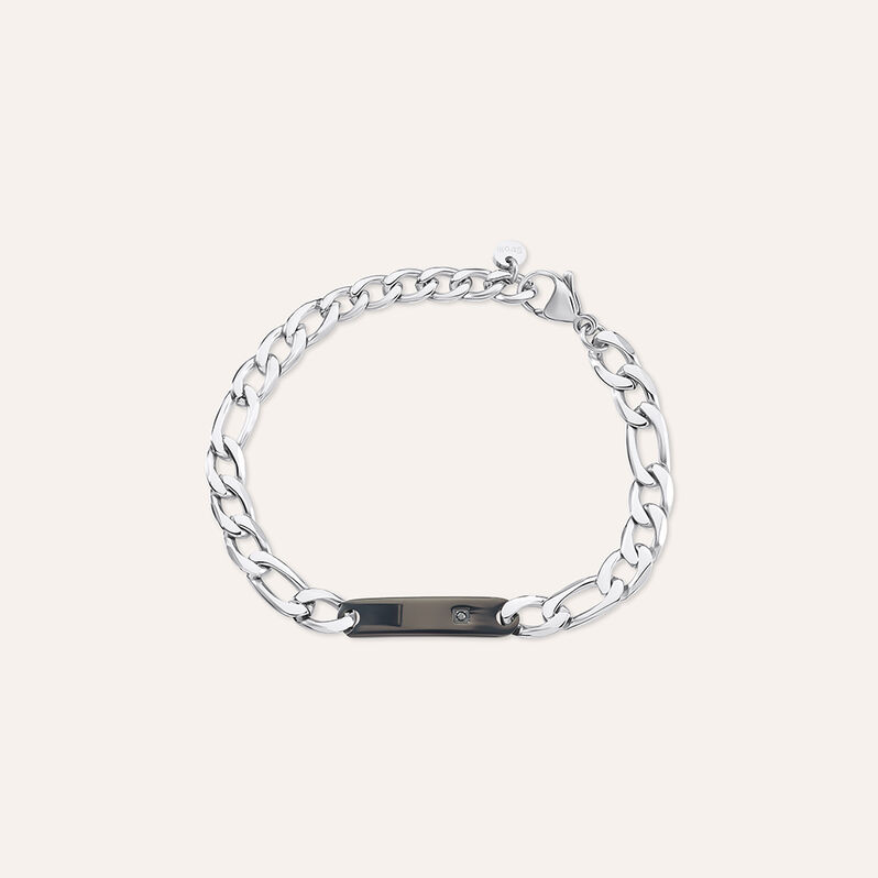 Bracciale Con Targhetta Man Code Acciaio Bicolore Bianco / Nero Cubic Zirconia - Bracciali con Incisione Uomo | Stroili