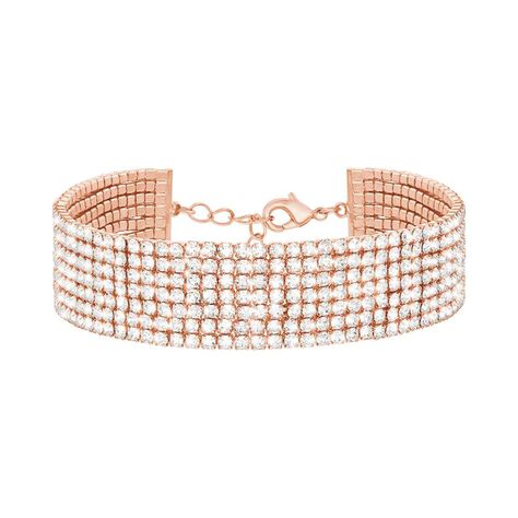 Bracciale multifilo largo in metallo rosato con strass - Bracciali Donna | Stroili