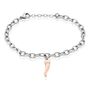 Bracciale in acciaio bicolore e strass con charm Cornino portafortuna