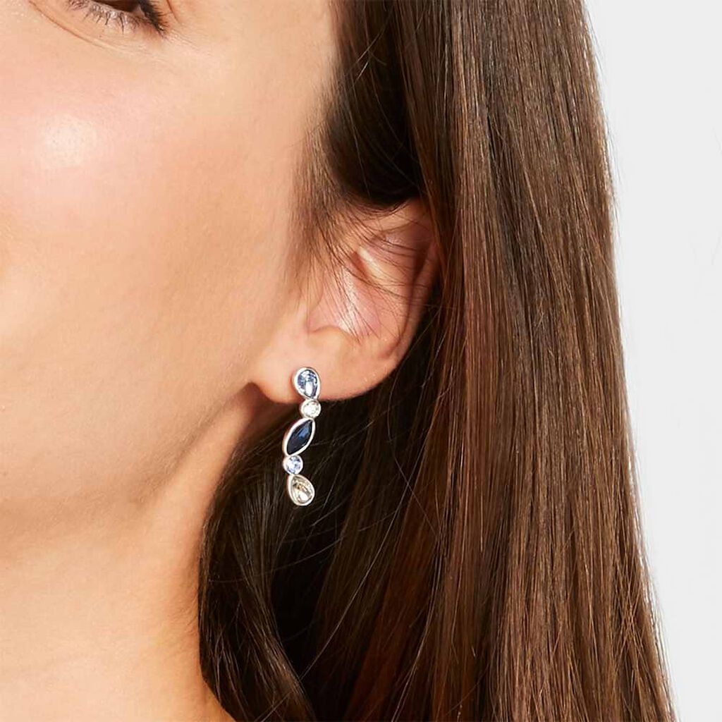 Orecchini pendenti in metallo rodiato e pietre colore blu - Orecchini Pendenti Donna | Stroili