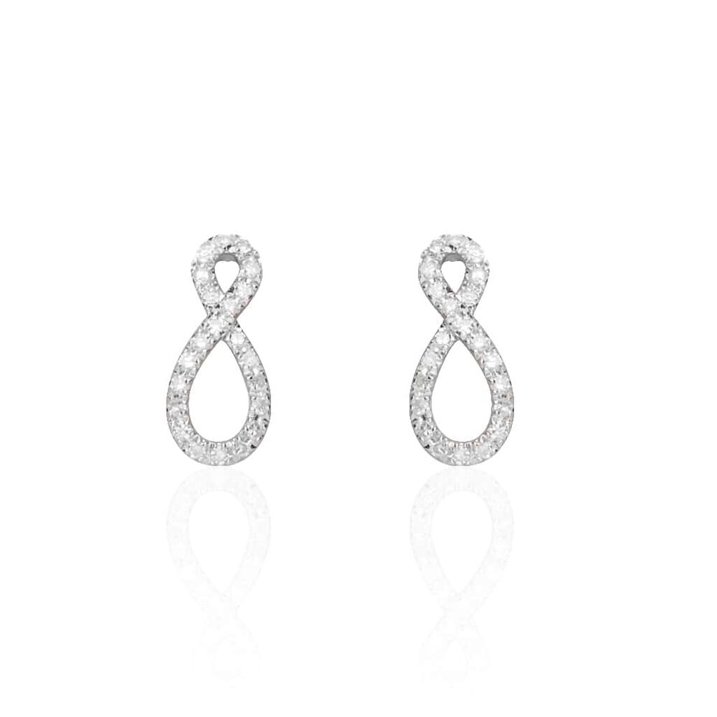 Orecchini a lobo Infinito in oro bianco e diamanti 0.12 ct