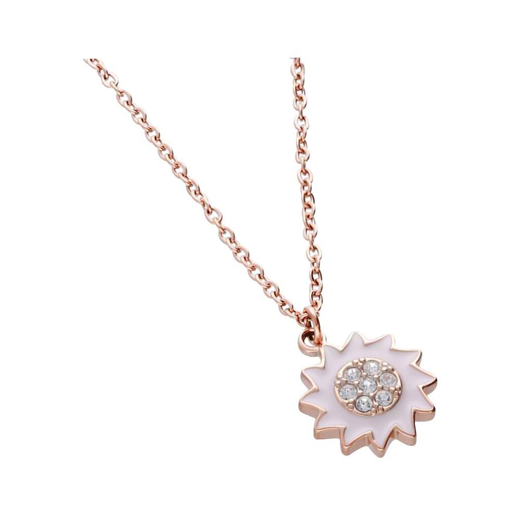 Girocollo con ciondolo fiore rosa in acciaio rosato e strass - Collane Donna | Stroili