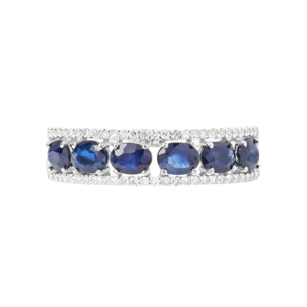 Anello Fascia Elizabeth Crown Oro Bianco Zaffiro Diamante - Anelli con Pietre Donna | Stroili