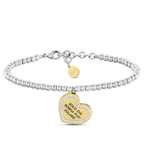 Bracciale Lady Message Acciaio Bicolore Giallo / Bianco Cristallo - Bracciali con Incisione Donna | Stroili