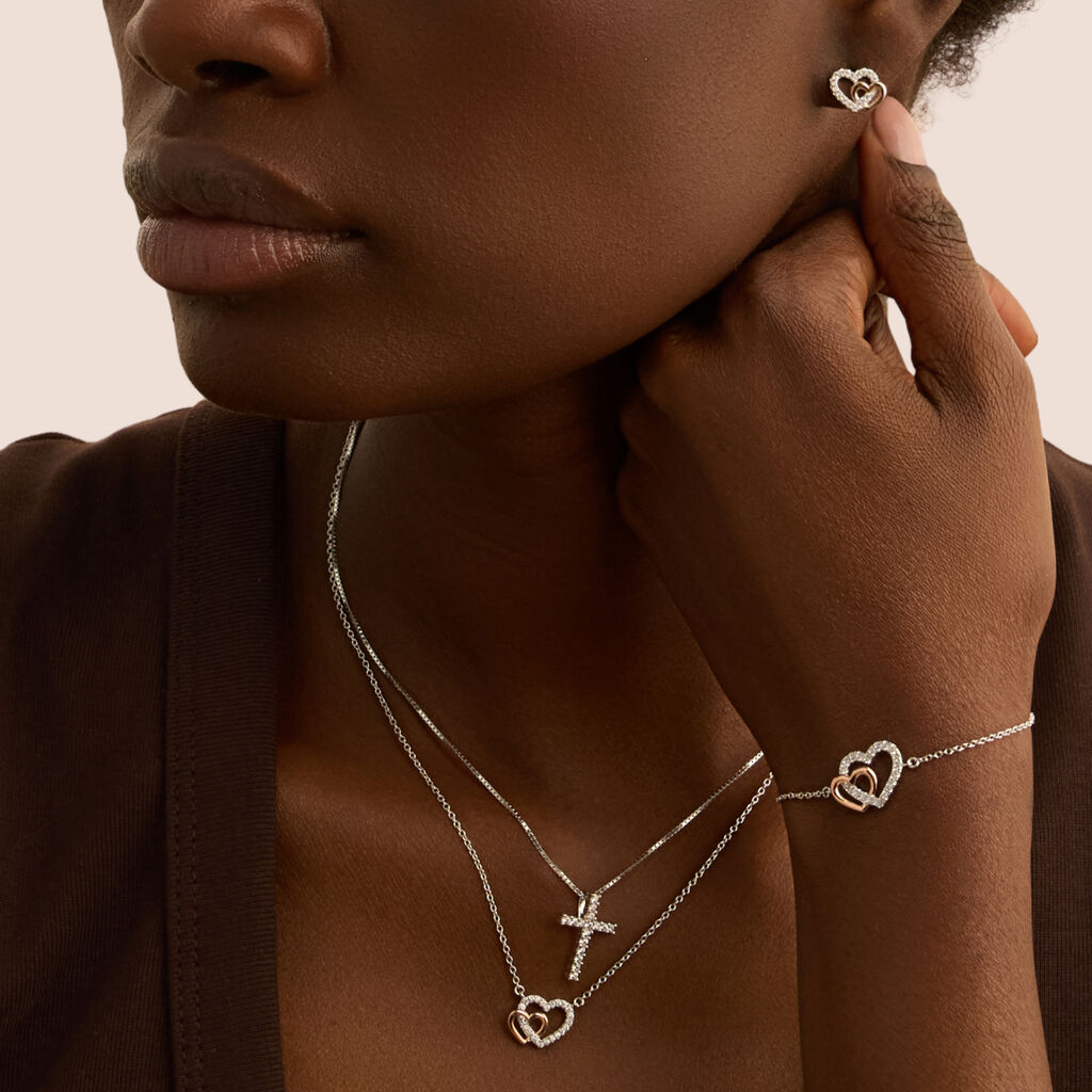 Orecchini Lobo Silver Moments Argento Bicolore Bianco / Rosa Cubic Zirconia - Orecchini a Lobo Donna | Stroili