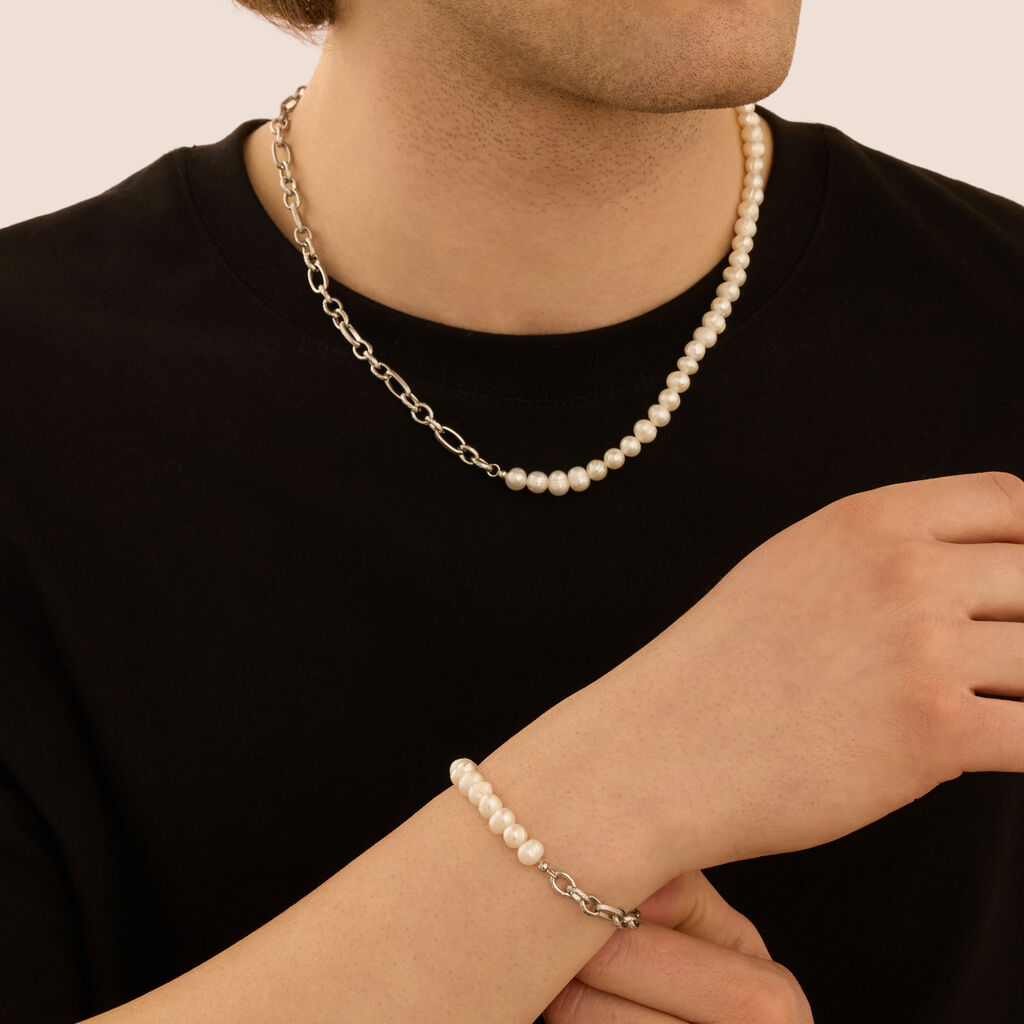Bracciale Catena Man Code Acciaio Perla D'Acqua Dolce