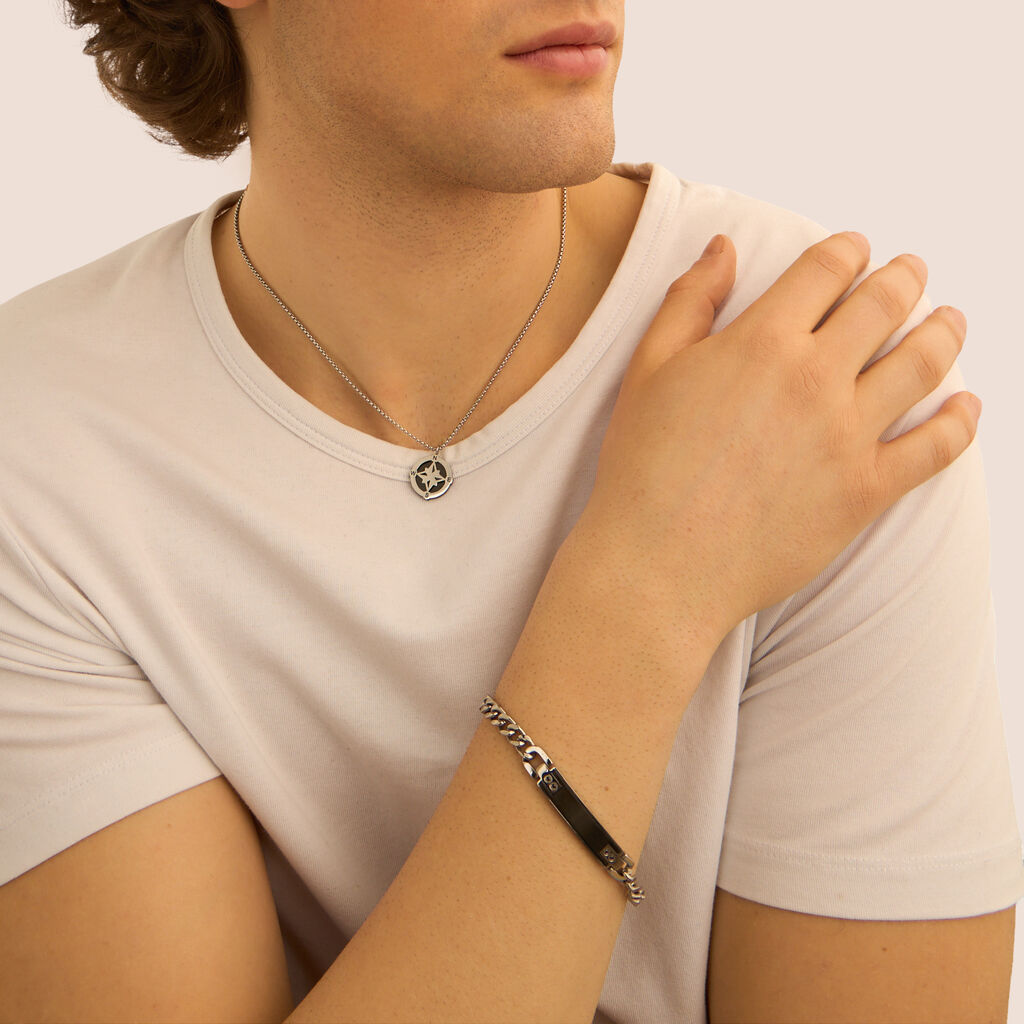 Collana Man Code Acciaio Bicolore Bianco / Nero