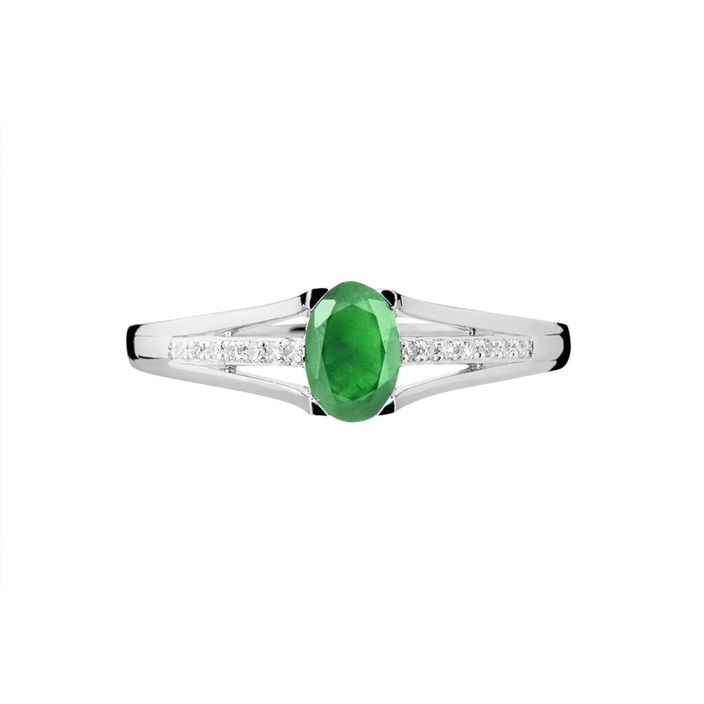 Anello Charlotte Oro Bianco Smeraldo Diamante - Anelli con Pietre Donna | Stroili