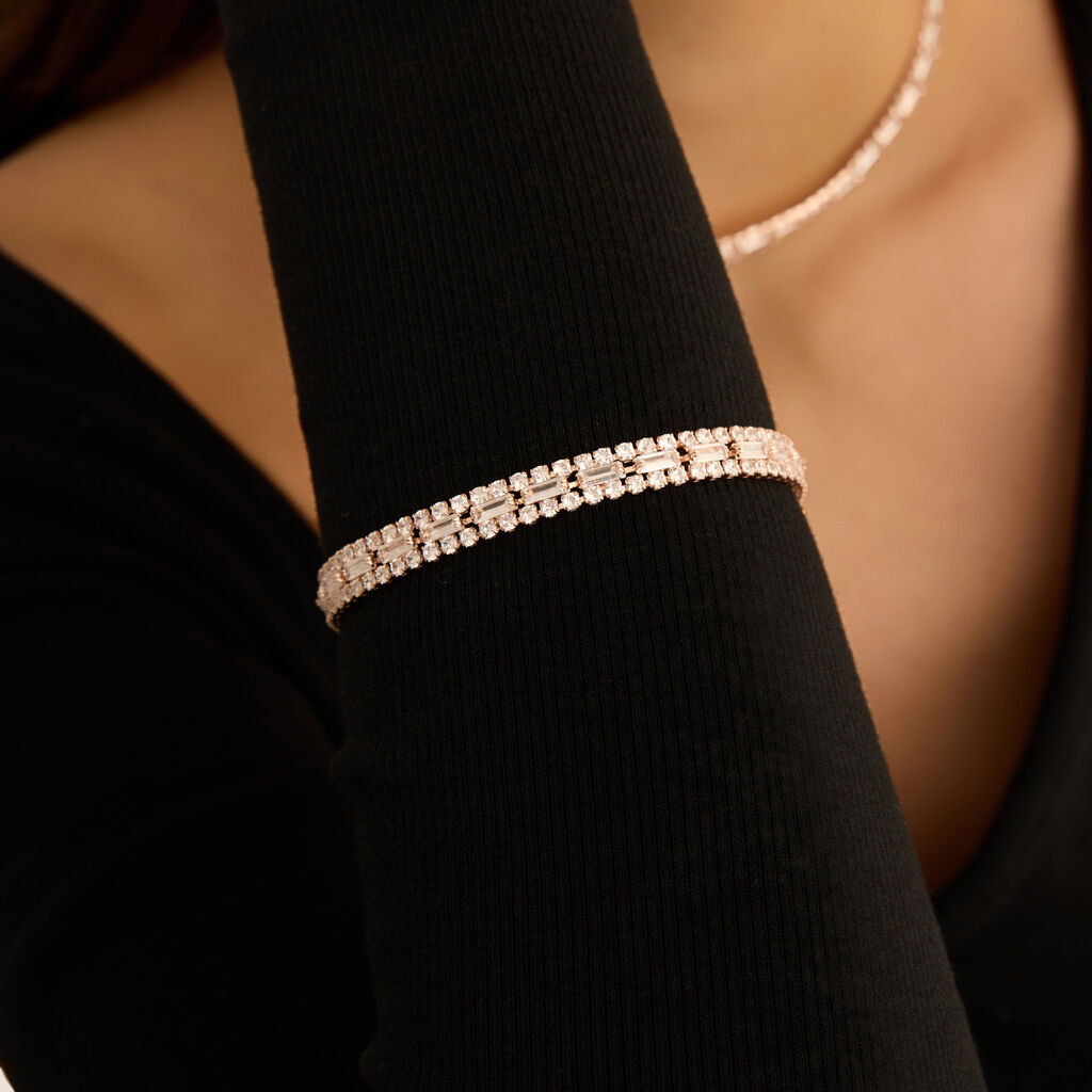 Bracciale Tennis Romantic Shine Metallo Rosa Cristallo