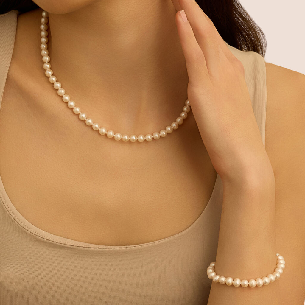 Collana Gabrielle Oro Bianco Perla D'Acqua Dolce