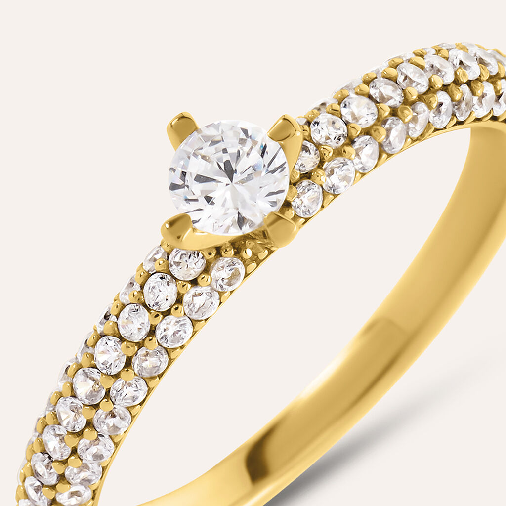 Anello Solitario Desideria Argento Nobile Dorato Cubic Zirconia