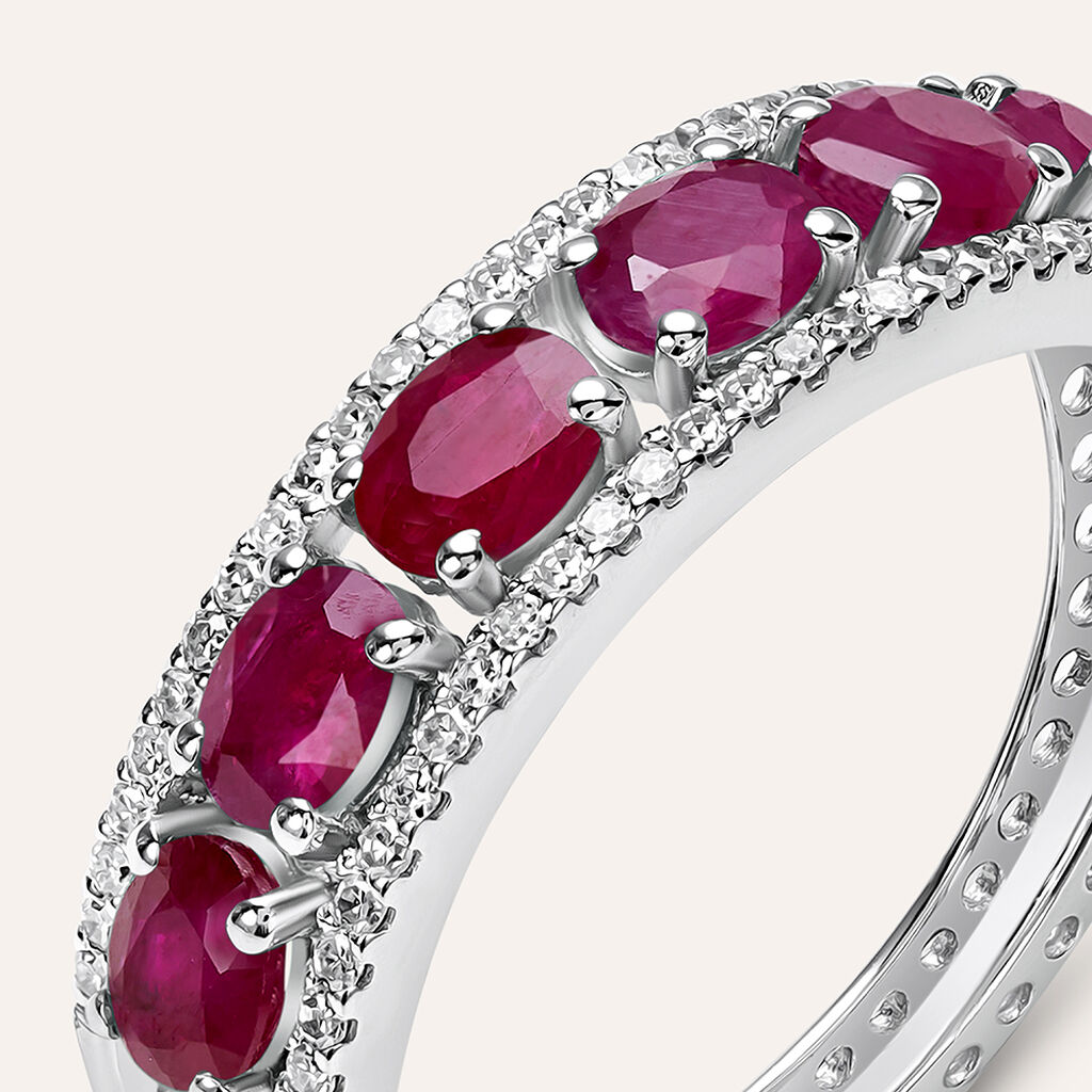 Anello Fascia Elizabeth Crown Oro Bianco Rubino Diamante - Anelli con Pietre Donna | Stroili
