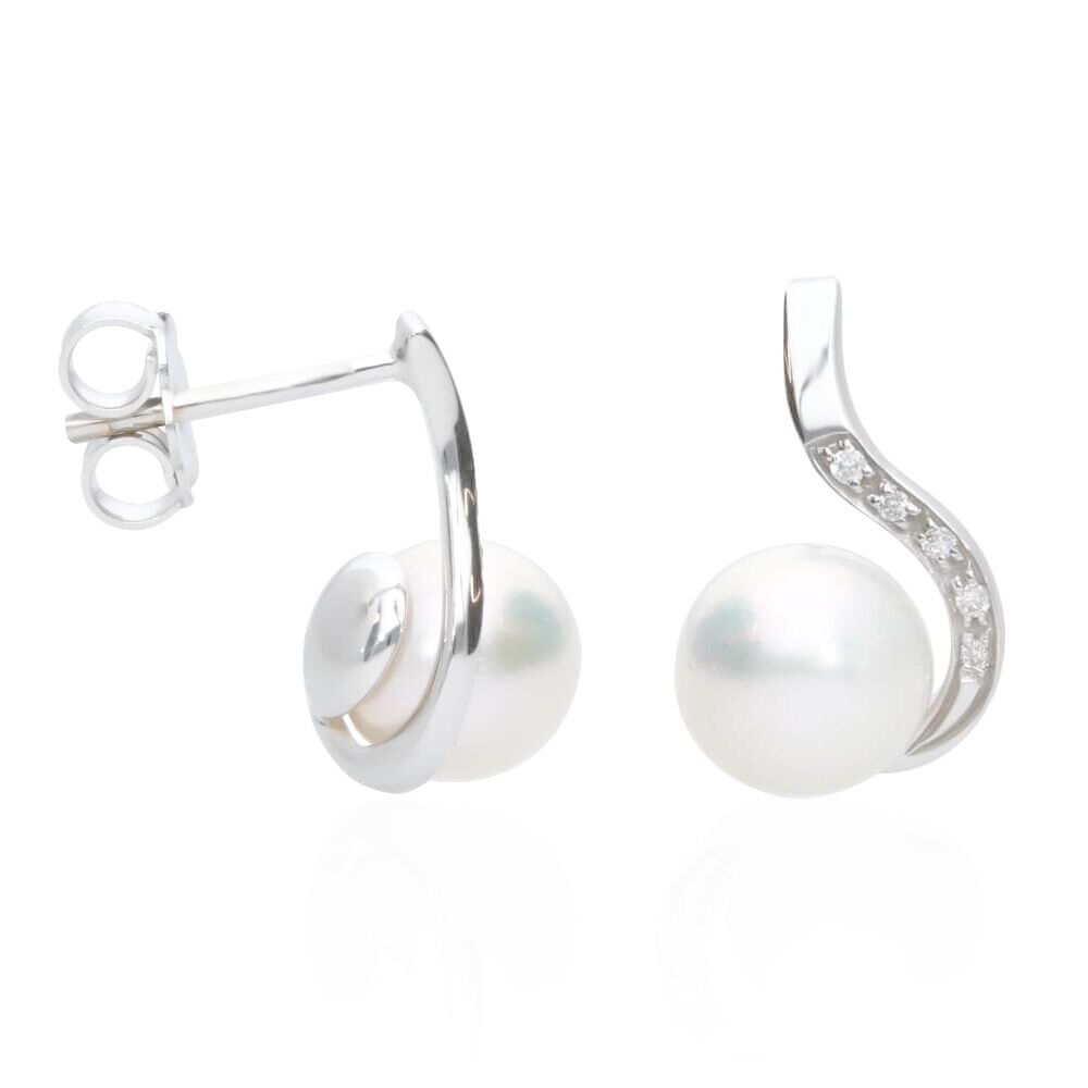 Orecchini Elli Diamonds In Argento 925 Con Perle D'Acqua Dolce E Diamante 0,03 Ct - Eleganti Donna
