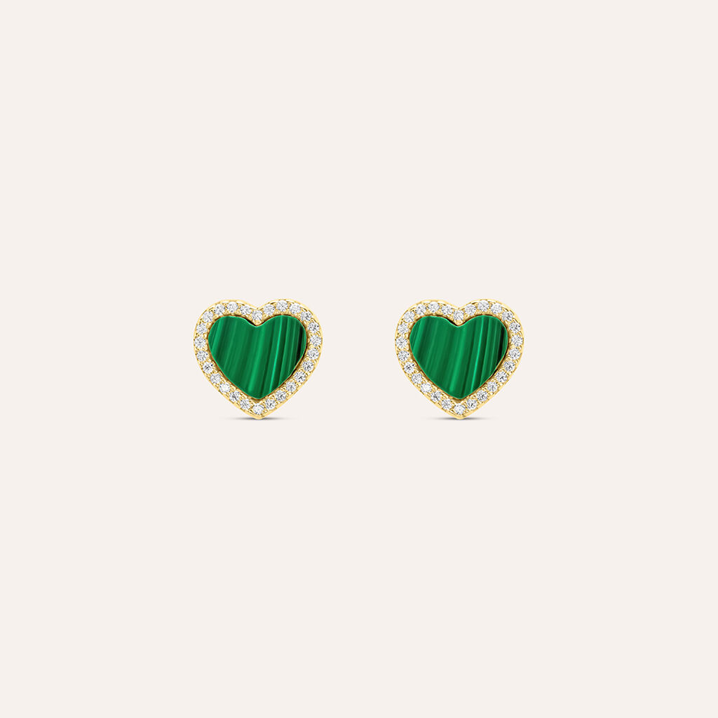 Orecchini Lobo Beverly Oro Giallo Malachite Cubic Zirconia - Orecchini a Lobo Donna | Stroili