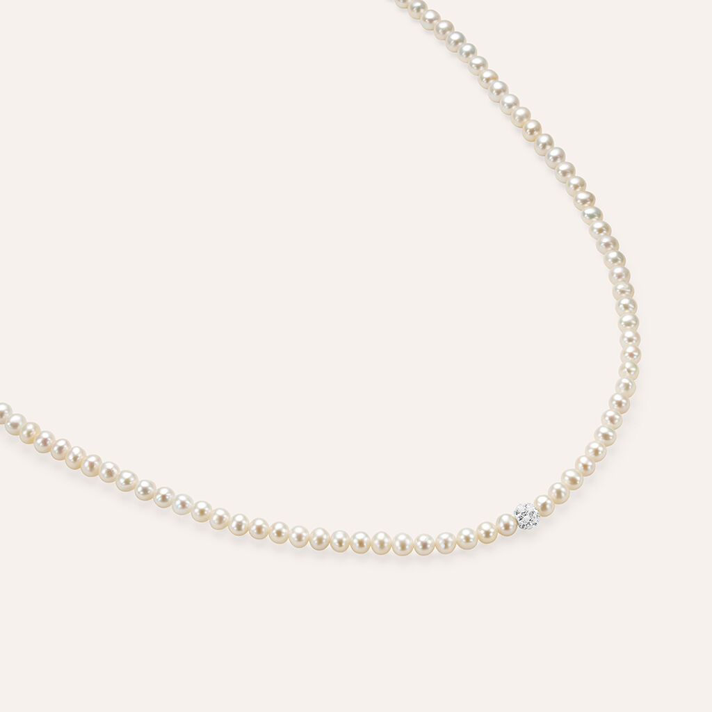 Collana Gabrielle Oro Bianco Perla D'Acqua Dolce Cristallo