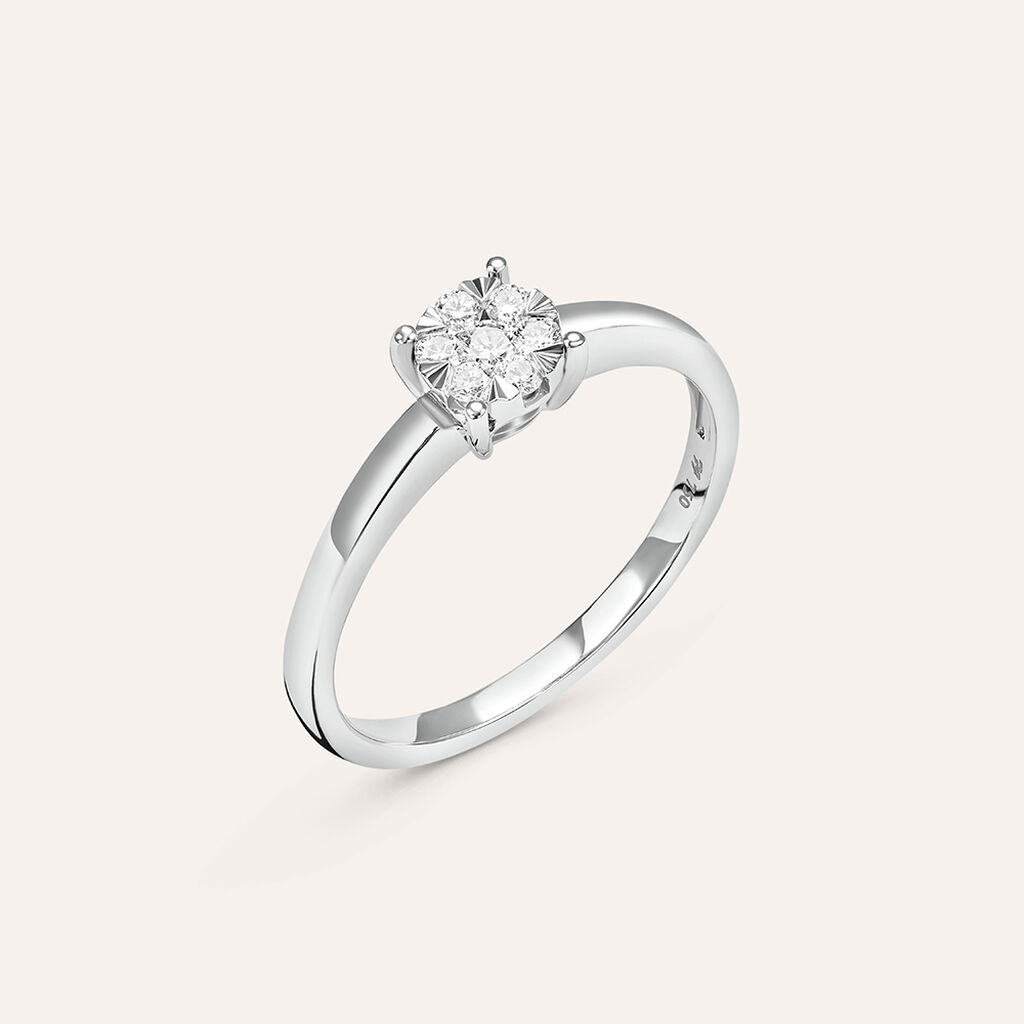 Anello Solitario Petali Oro Bianco Diamante