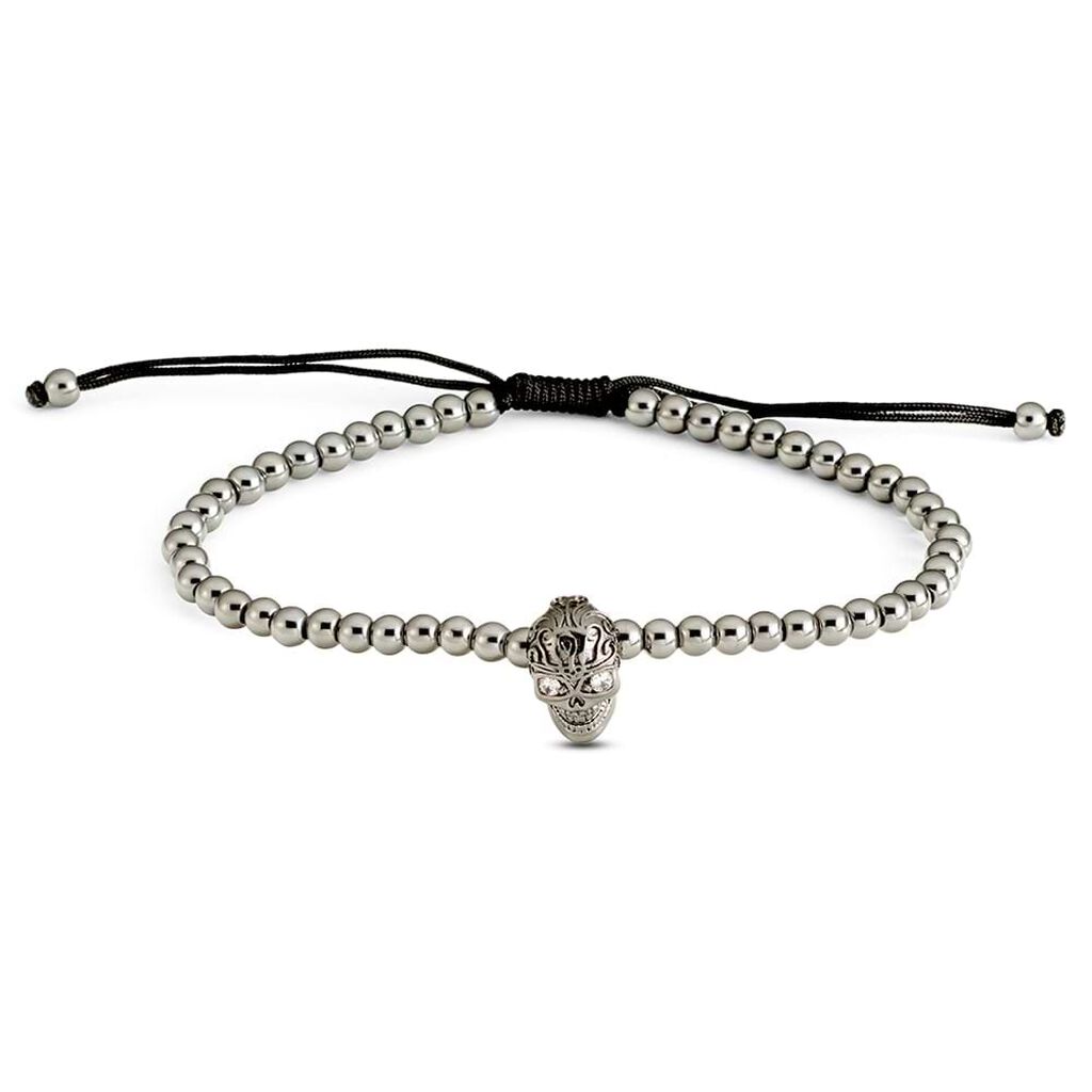 Bracciale teschio in metallo brunito e cristalli
