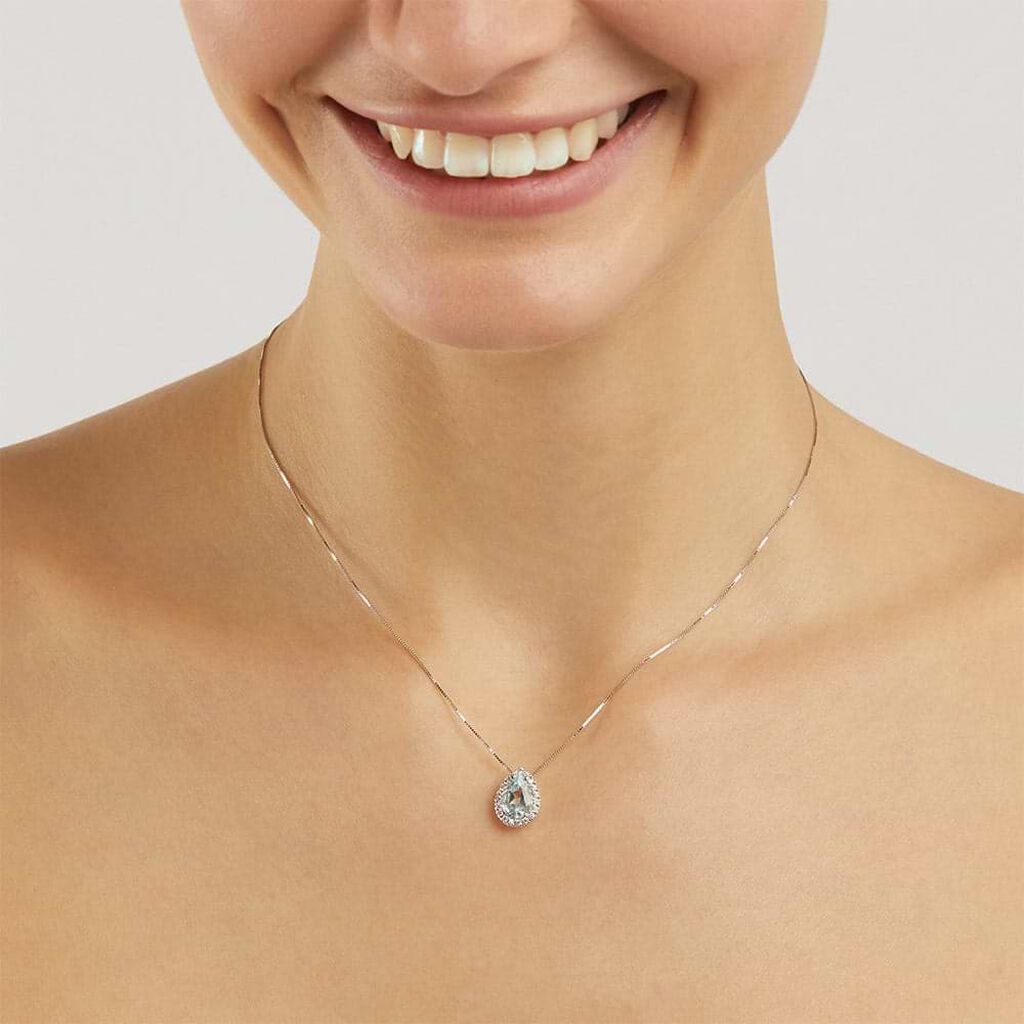 Collana Punto Luce Acquamarina Oro Bianco Acquamarina Diamante