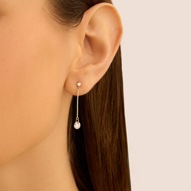 Orecchini Pendenti Donna Oro Bianco 9K (375) Con Zirconia Cubica - Carissima Gold