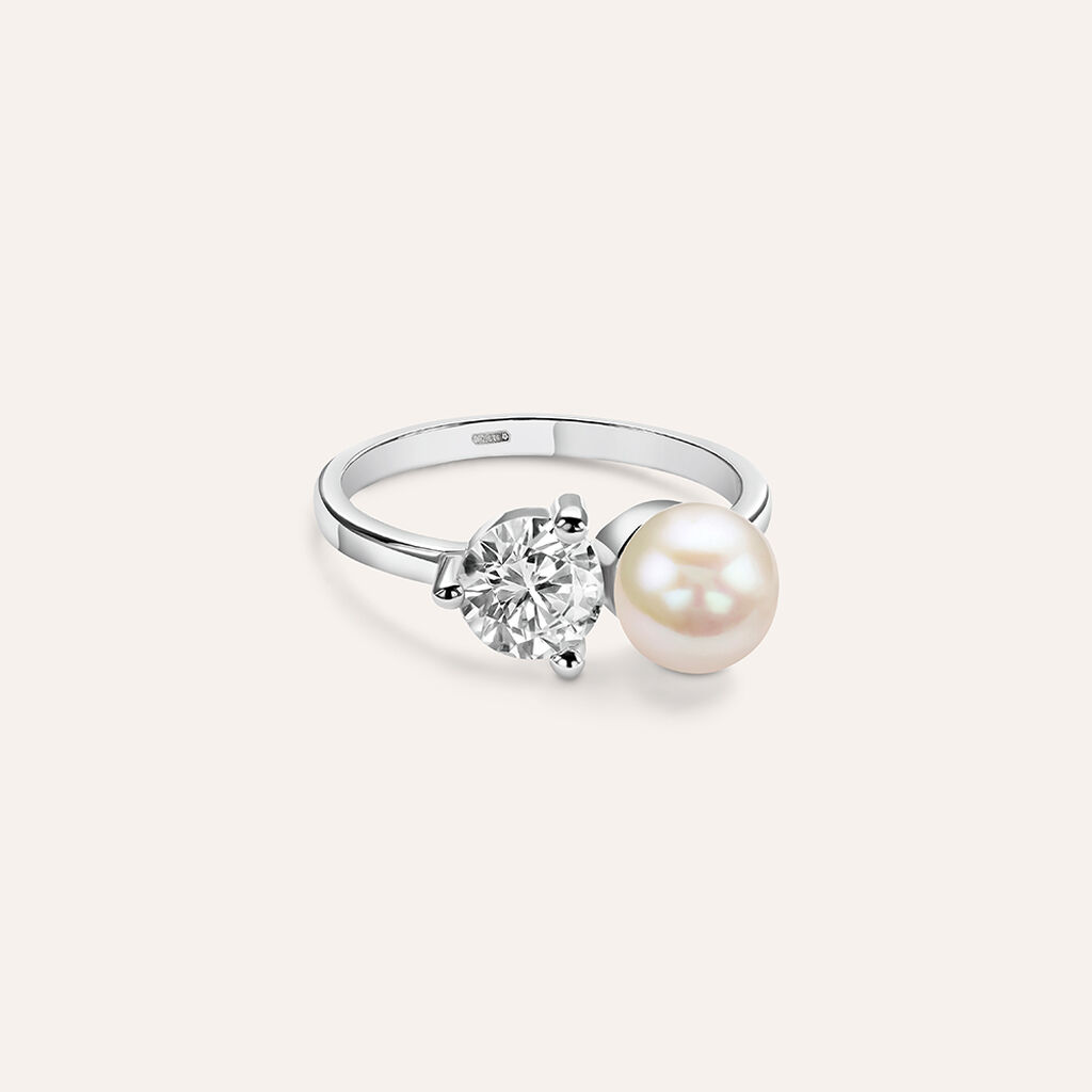 Anello Bilogy Silver Pearls Argento Rodiato Perla sintetica Cubic Zirconia