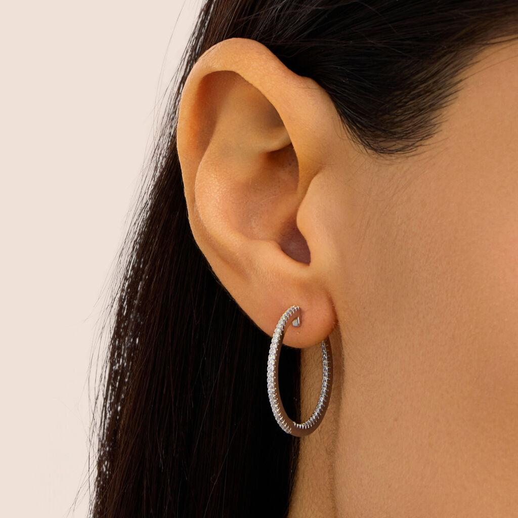 Orecchini A Cerchio Silver Elegance Argento Rodiato Cubic Zirconia