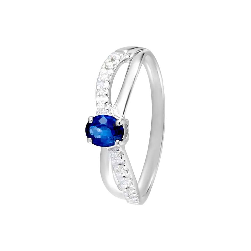 Anello Solitario Elizabeth Crown Oro Bianco Zaffiro Diamante - Anelli con Pietre Donna | Stroili